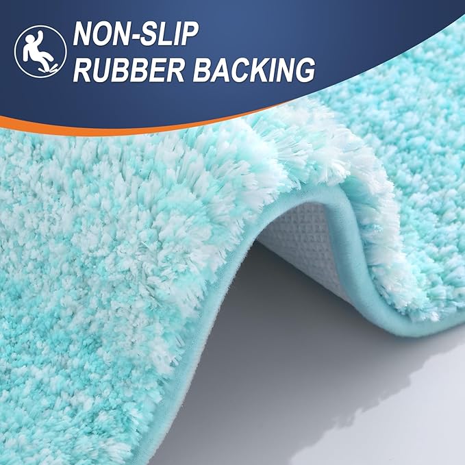 OLANLY Bathroom Rug Set 2 Piece, Soft Absorbent Microfiber Bath Rug Set, Non-Slip, Machine Wash Dry, Plush Shaggy Bath Mats for Bathroom (47"x20"+24"x16", Teal)