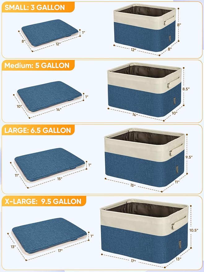 BALEINE 1 Pack Fabric Closet Storage Bins for Shelves, Linen Closet Organizers and Storage, Decorative Baskets for Organizing, Shelf, Clothes, Home, Office (Navy Blue, 14''x10''x8.5'')