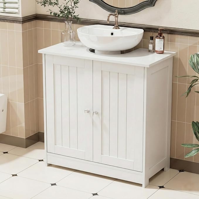 Bonnlo Pedestal Sink Storage Cabinet with 2 Doors Traditional Under Sink Cabinet Bathroom Space Saver Organizer with Adjustable Shelf White 23 5/8" W x 11 7/16" D x 23 5/8" H