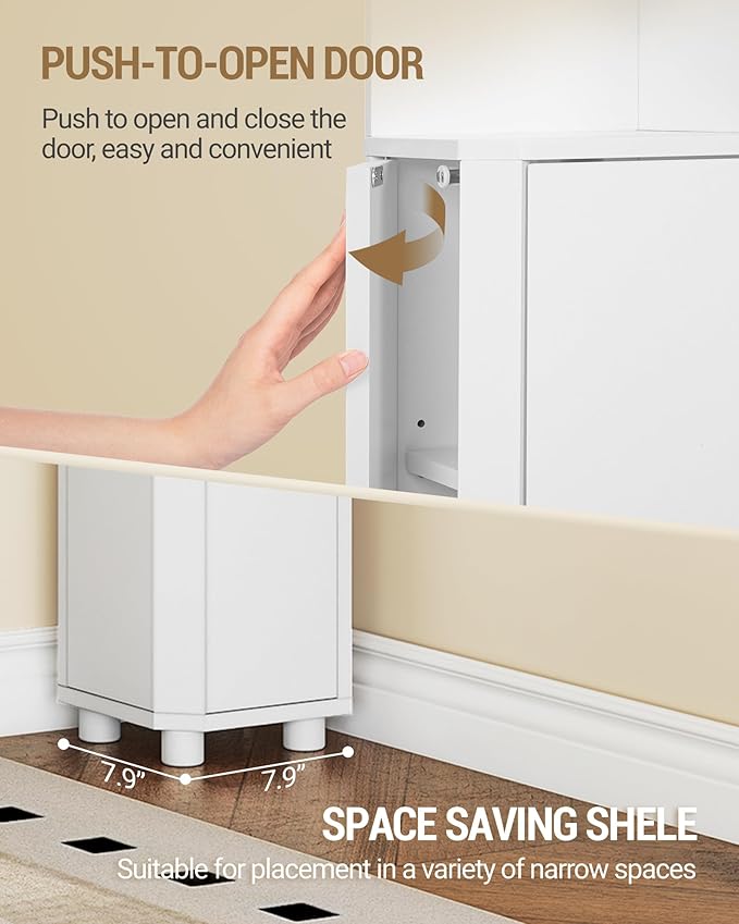 Hzuaneri Corner Cabinet, Small Bathroom Corner Cabinet with Doors, Narrow Storage Cabinets with Adjustable Shelves, Bathroom Organizers and Storage for Small Space, White BC20003X