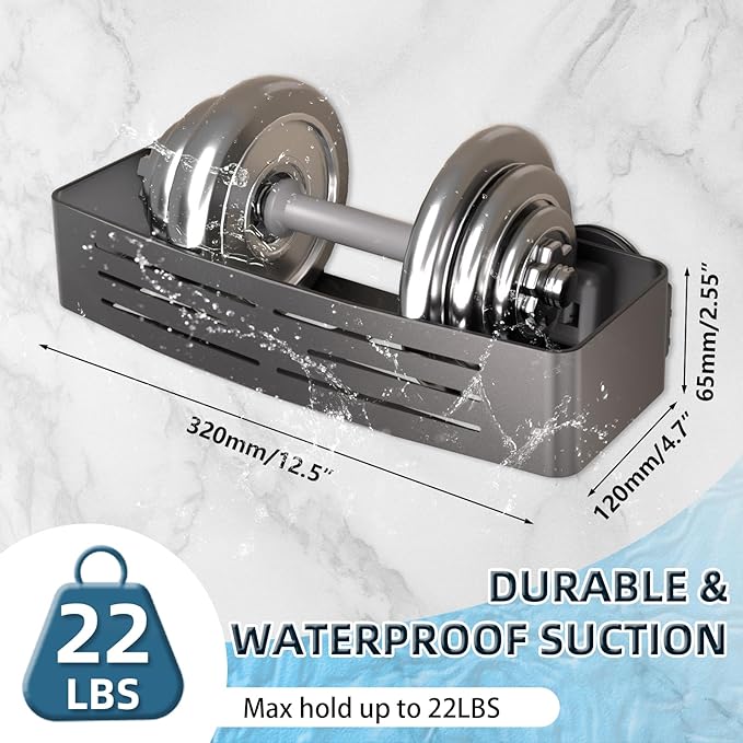 Onemake Shower Caddies Suction Cup, 2-Pack Removable Bathroom Shelf, Shower Organizer with Portable Hooks, Shower Caddy Corner Waterproof Holder with Towel Bar, Gray