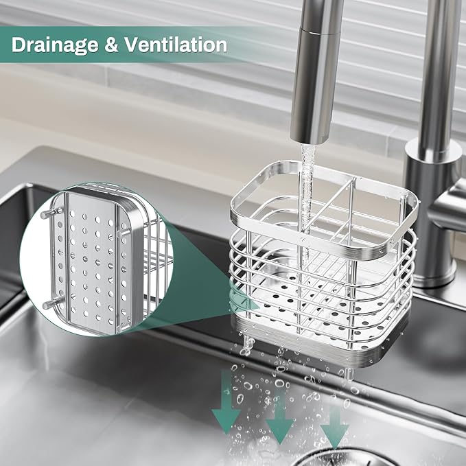 Countertop Toothbrush Holder for Bathroom, Stainless Steel Electric Tooth Brush Stand Storage Organizer with Drainage, Kids Toothpaste Holder Caddy, Silver Bathroom Sink Accessories Decor