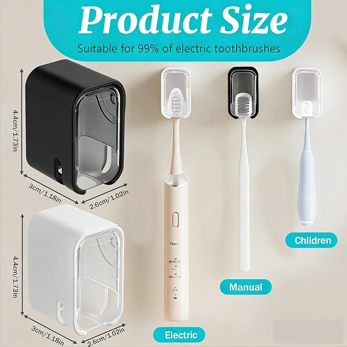 2 Pack Toothbrush Holders for Bathroom, Self Adhesive Wall Mounted Toothbrush Holder with Cover, Single Toothbrush Dispenser Storage Organizer for Family, Travel, Waterproof and Dustproof (Black)