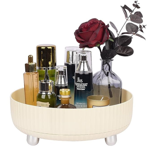Anyoifax Makeup Perfume Organizer Tray 360 Degree Rotating Lazy Susan Skincare Lotion Organizer Spinning Cosmetics Storage for Dresser, Vanity, Bathroom Countertop, Large Beige