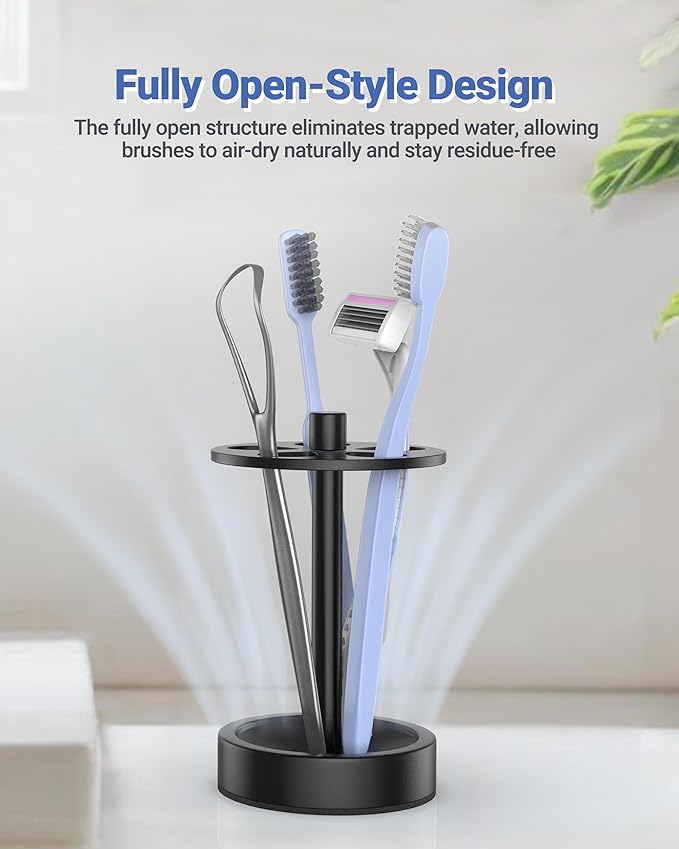 Black Toothbrush Holder Stand for Bathroom, Small Tooth Brush Holder Storage Organizer for Kids, Modern Cute Vanity Countertop Accessories Decor for Farmhouse Dorm