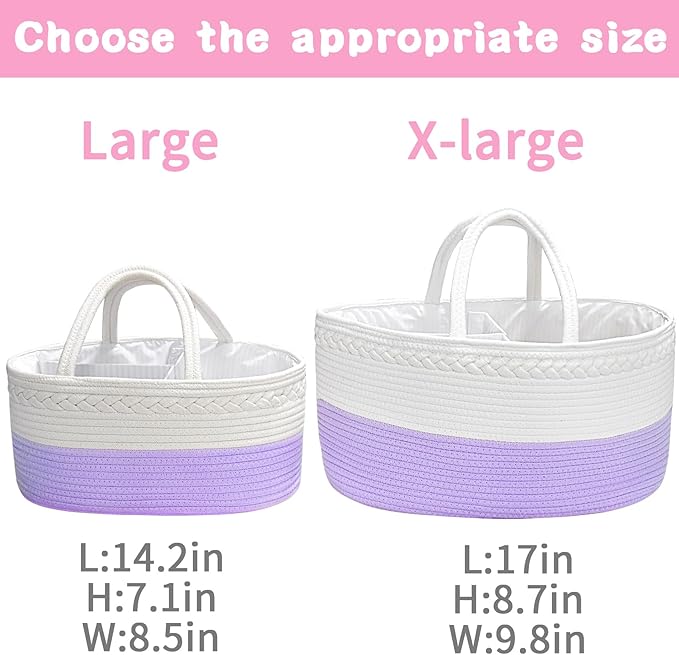 ABenkle X-Large Diaper Caddy Organizer, Boho Rustic Cotton Rope Nursery Baby Basket, Changing Table Organizer for Baby Diaper Storage and Baby Shower