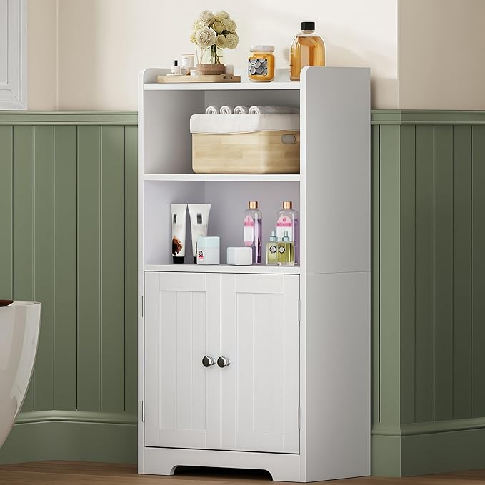 ChooChoo Small Bathroom Storage Cabinet, Narrow Toilet Paper Cabinet with 2 Door and Shelves, Freestanding Bathroom Floor Cabinet and Organizers for Small Spaces, 7.8" D * 15.7" W * 30.7" H, White