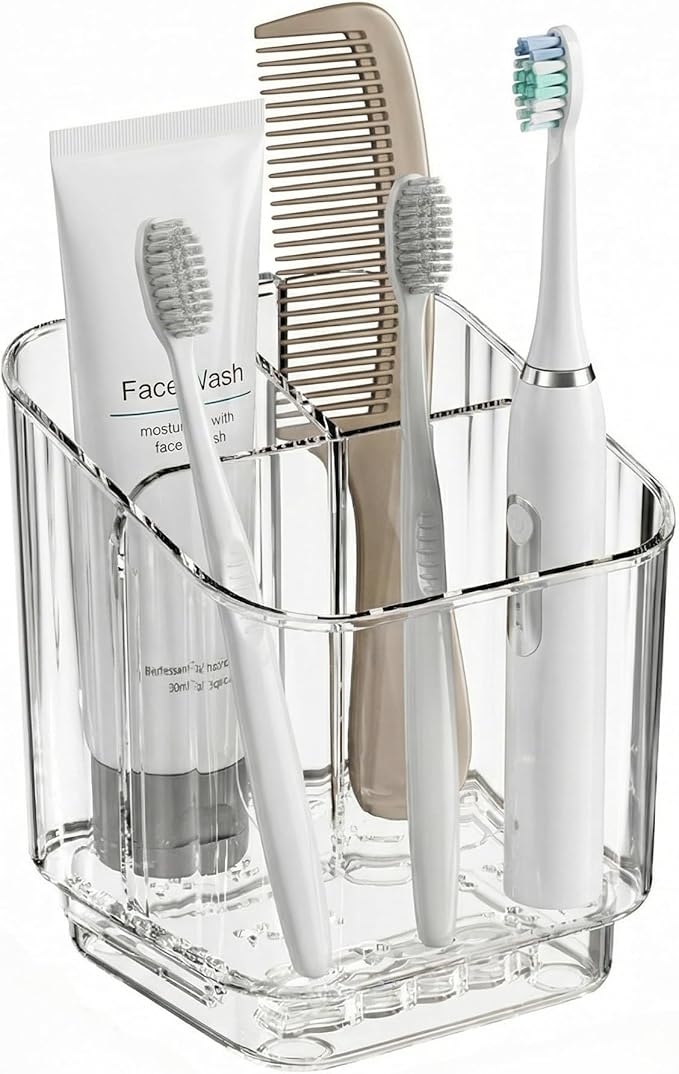 Bathroom with compartmentalized Storage Rack, Non Perforated Toothbrush Toothpaste Storage Box, wall Mounted toiletries Storage Rack