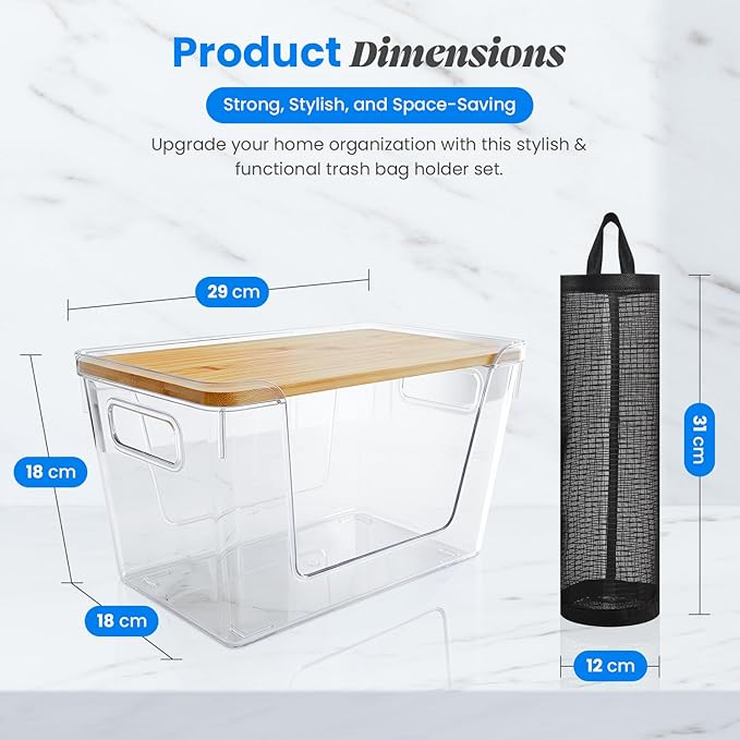 2 Pack Trash Bag Holder with 2 bags holder, Stackable Garbage Bag Dispenser for 13/30/33 Gallon Bags, Clear Organizer Bins for Under Kitchen Sink, Laundry Room Organization