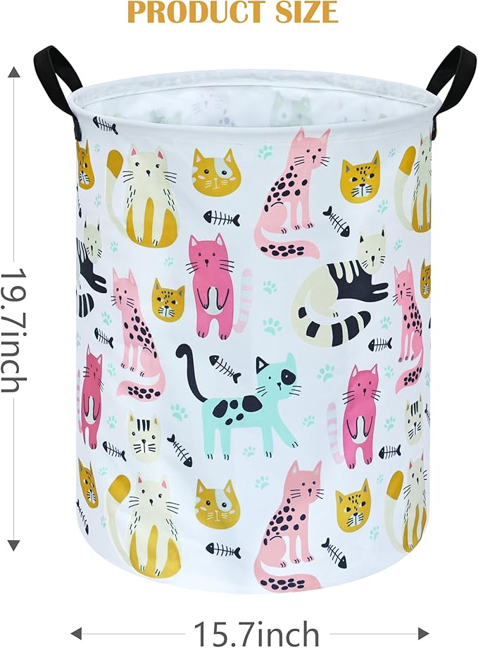 Kids Laundry Hamper Storage Basket Laundry Organizer Hamper Storage Bins Clothes Box Nursery Hamper Gift Basket with Handles (Cat)