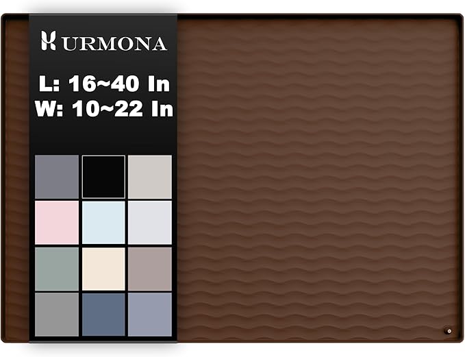 URMONA 22'' x 22'' Waterproof Silicone Under Sink Mat Cabinet and Counter Protector, Shelf Liner for Kitchen and Bathroom, Storage and Organizers, Litter Mat, Pet Cat Puppy Essentials(Brown)