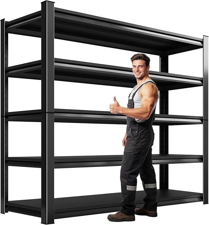 Garage Shelving, 5-Tier Garage Storage Shelves, 2000LBS Heavy Duty Shelves, 72" H x 59" W x 19.6" D Metal Shelving Unit, Utility Adjustable Storage Shelf for Warehouse, Basement, Closet