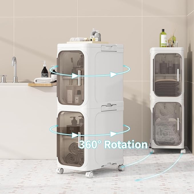 Neathub 3-Tiers Slim Bathroom Storage Cabinet, Foldable Storage Cabinets,Narrow Bathroom Storage,Movable Bathroom Storage Organizer for Small Spaces,Bathroom,Kitchen,Laundry,White