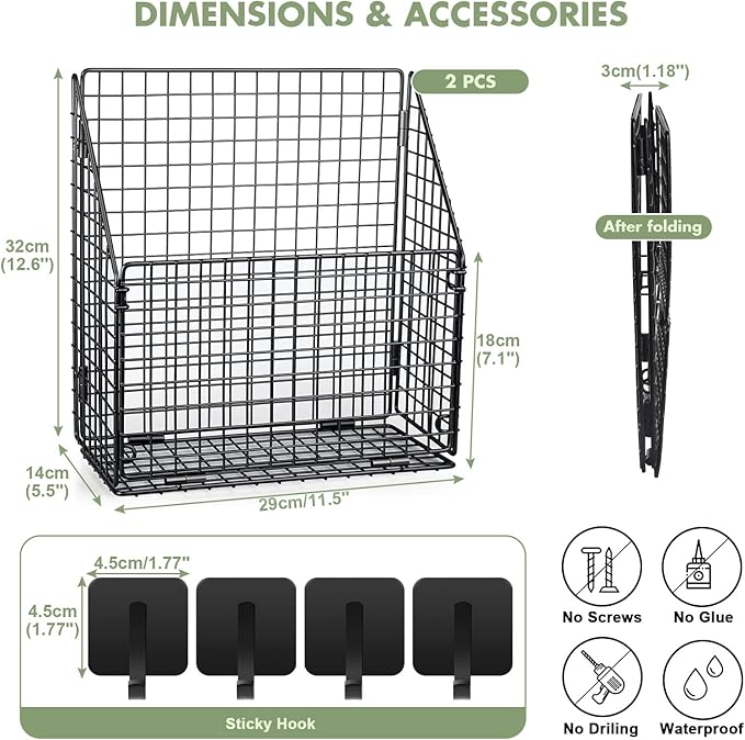 Greentainer 2 Pack Bath Toy Storage Organizer, Large Rustproof Metal Wire Basket, Foldable Wall Mounted Hanging Bathtub Toy Holder with Drainage, No Drill Adhesive Shower Caddy for Bathroom Tub
