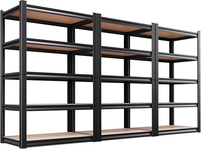 71''H 35.4''W Storage Shelves,2500LBS Garage Shelving ,Adjustable Garage Shelves ,Heavy Duty Metal Shelving, 5 Tier Wood Utility Steel Shelf, Shelving Units and Storage Rack fo Kitchen Pantry 3 Pack