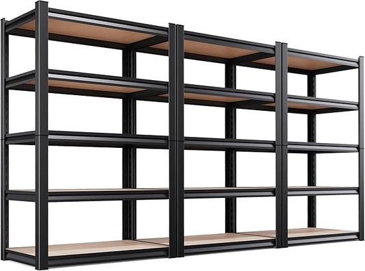 71''H 35.4''W Storage Shelves,2500LBS Garage Shelving ,Adjustable Garage Shelves ,Heavy Duty Metal Shelving, 5 Tier Wood Utility Steel Shelf, Shelving Units and Storage Rack fo Kitchen Pantry 3 Pack