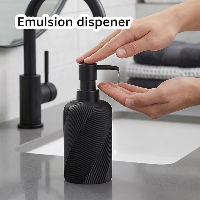 Bathroom Accessories Set, Bathroom Organizer Countertop, Soap Dispenser and Toothbrush Holder, Mouthwash Cup, Tray Set, Vanity Tray for Bathroom, 4 Pieces Modern Decor (Matte Black)