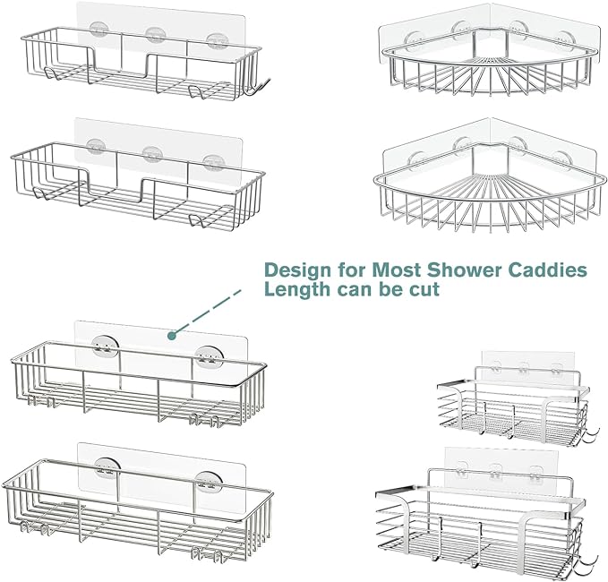 4PCS Shower Caddy Adhesive Sticker Replacement Hook for Corner Shower Caddy Bathroom Rack Shelf Soap Dish Basket Wall Hanging Hook with Strong Sticky, No Drilling