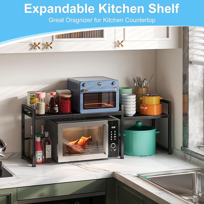 44.3 Inches Expandable Metal Storage Shelves,150LBS Heavy Duty Shelving Units and Storage For Appliance,Adjustable Utility Organization and Storage Shelf Rack For Kitchen Cabinet Closet Garage Pantry