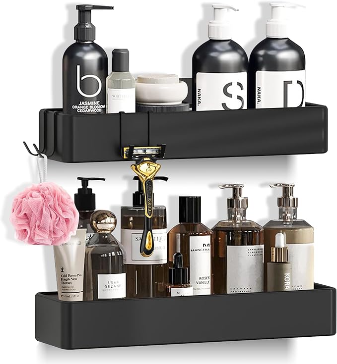 Bathroom Organizer 2 Pack, Shower Caddy Wall Mounted Adhesive, No Drill Bathroom Shelf, Holds Up to 5 lbs, Rustproof Storage Organizer for Shower, Kitchen & Home.