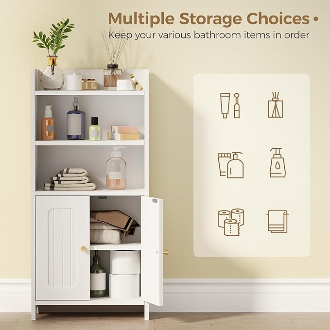 BEWISHOME Bathroom Storage Cabinet, Small Floor Cabinet, Toilet Paper Cabinets with 2 Doors and Shelves, Bathroom Organizers and Storage for Small Spaces, White 7.9" D x 14.6" W x 31" H YYG08W