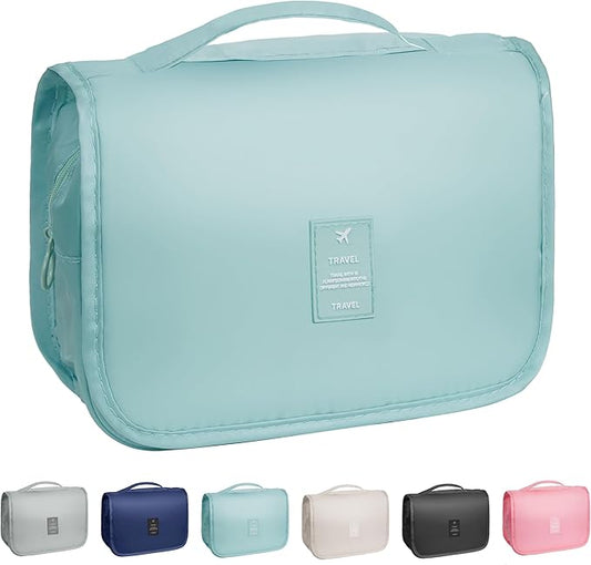 Toiletry Bag Travel Bag with Hanging Hook, Waterproof Capacity Hanging Multifunctional Makeup Bag for Toiletries, Portable Cosmetic Bag Travel Organizer for Women and Men(Light Blue)