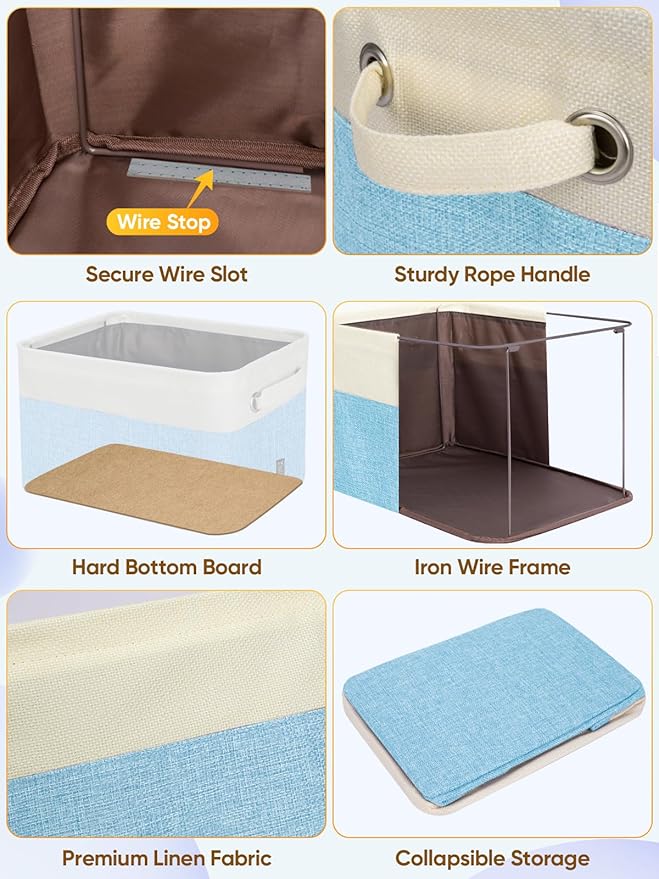 BALEINE 4 Pack Fabric Closet Storage Bins for Shelves, Linen Closet Organizers and Storage, Decorative Baskets for Organizing, Shelf, Clothes, Home, Office (Skyblue, 15''x11''x9.5'')