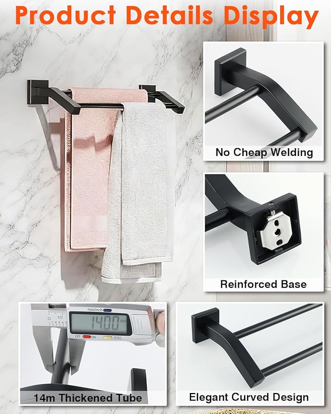 Alise Bath Double Towel Bars,Towel Holder Towel Racks for Bathroom Lavatory,20 Inch SUS304 Stainless Steel Towel Hanger Towel Rail Wall Mount,Matte Black