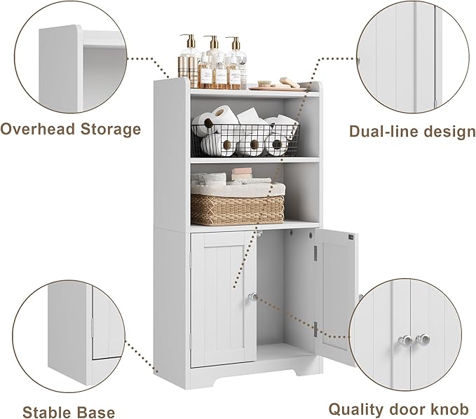 ChooChoo Small Bathroom Storage Cabinet, Narrow Toilet Paper Cabinet with 2 Door and Shelves, Freestanding Bathroom Floor Cabinet and Organizers for Small Spaces, 7.8" D * 15.7" W * 30.7" H, White