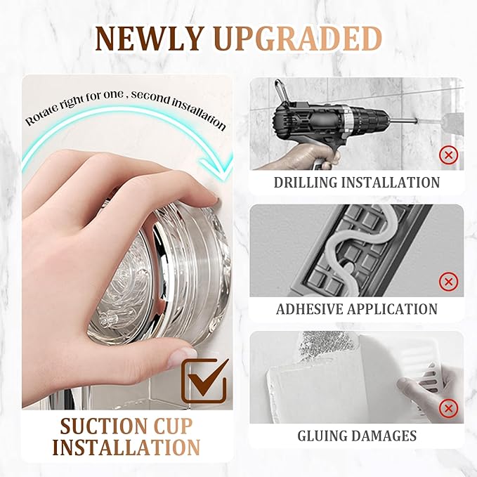 LECDOA Corrugated Suction Cup Storage Holder, 2025 New Movable Shower Shelf Suction Cup, No-Drill Wall-Mounted Storage Shelf, Luxury-Style Glacier Pattern (White-Four layers with Sponge)