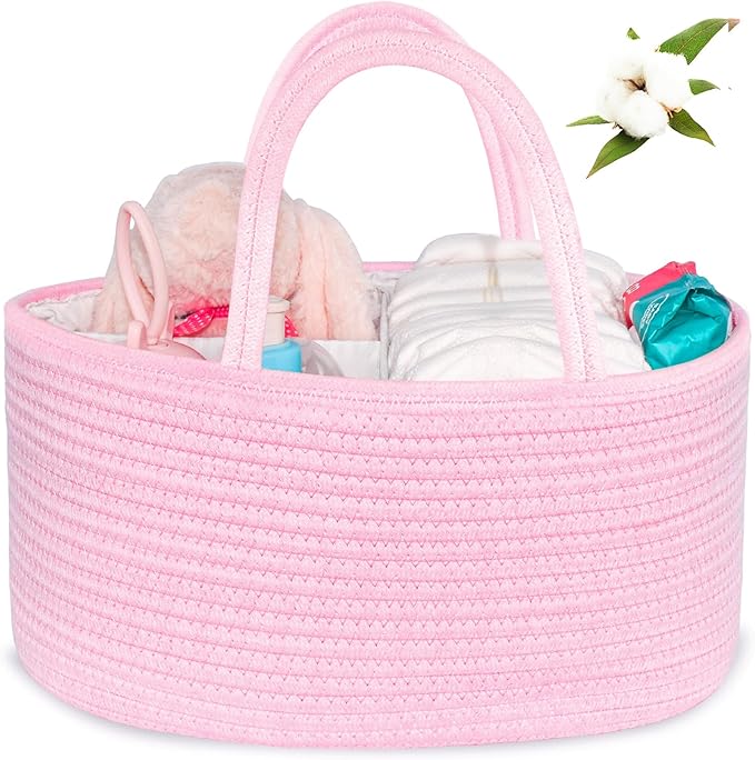 ABenkle Diaper Caddy Organizer, Boho Rustic Cotton Rope Nursery Baby Basket, Changing Table Organizer for Baby Diaper Storage and Baby Shower