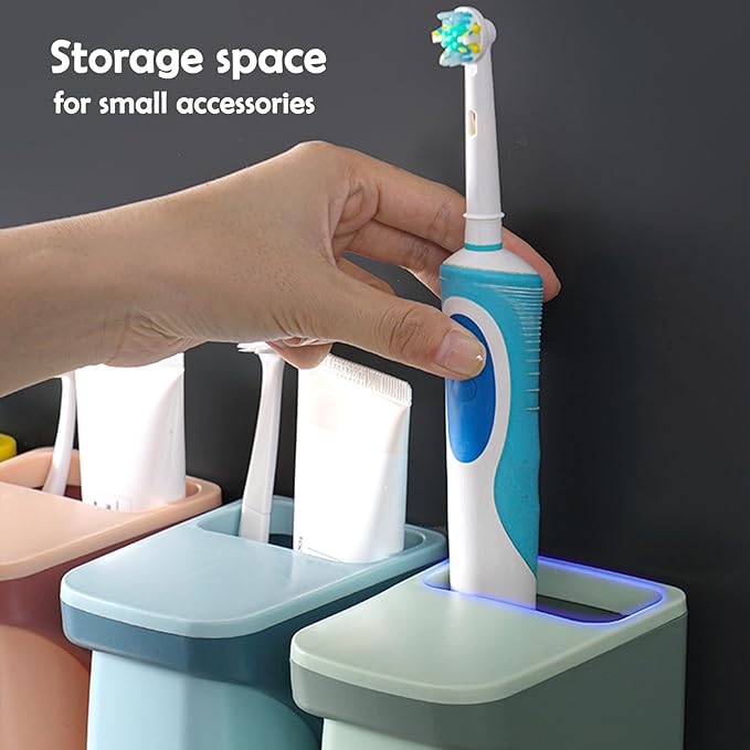 Toothbrush Holder for Bathroom，Wall Mounted Magnetic Suction Cup Set, sgzscl Bathroom Storage Organizer Space Saving for Family Daily Use (Square Blue)