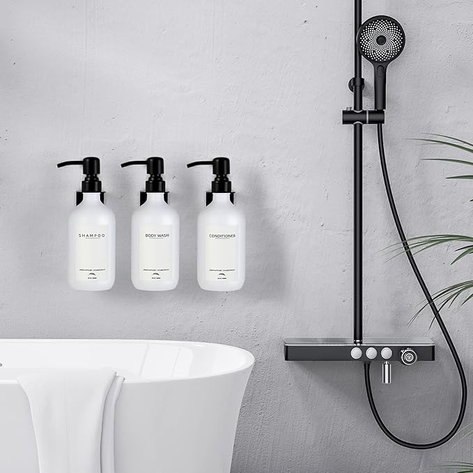 Supforce Shampoo Dispenser for Shower Wall Mount, No Drill Shampoo and Conditioner Dispenser with Matte Pump and Waterproof Labels, Shower Soap Dispenser Wall Mounted for Home Bathroom - White