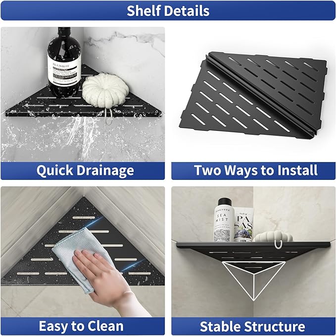 Corner Shower Shelf 10" Matte Black 304 Stainless Steel Slot Design Recessed Corner Shelf Bathroom Grout in Shelf for Tiled Wall
