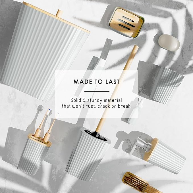 Clara Clark Bathroom Accessories Set - Bathroom Set, Bathroom Sets with Shower Curtain and Rugs, Shower Curtain Set with Bathroom Trash Can - Ombre White - 22PC