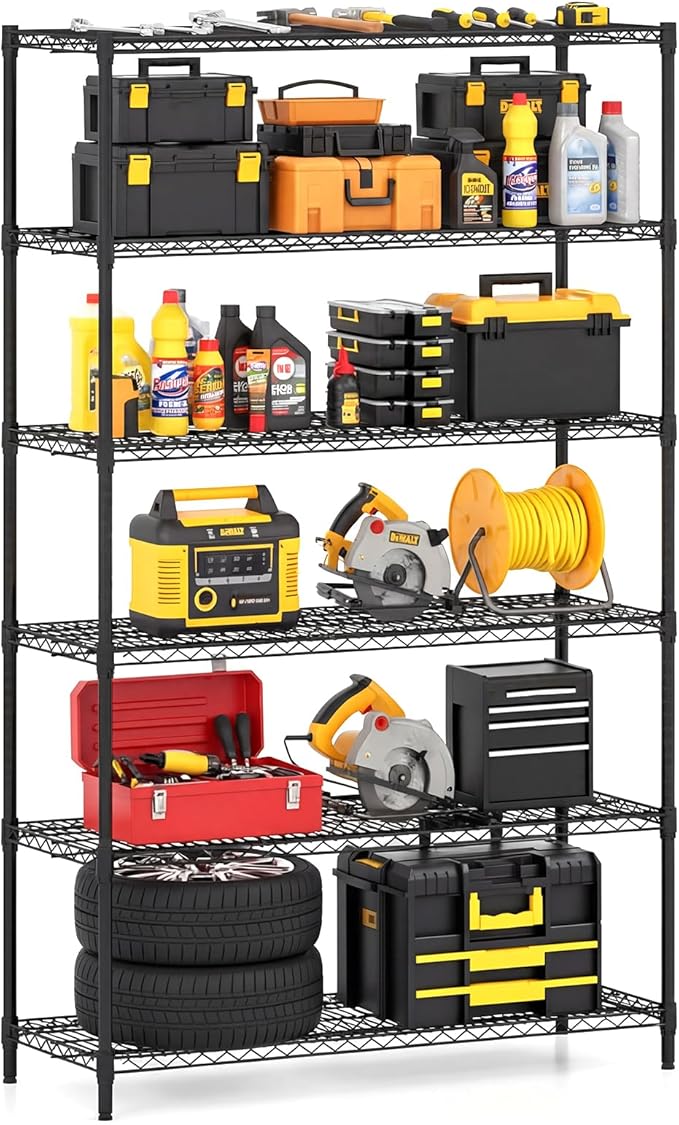 GOFLAME 6-Tier Metal Storage Shelving Unit, Heavy-Duty Adjustable Utility Shelf with V-Shaped Wire Rack, 450 LBS Storage Organizer for Home, Kitchen, Garage, Basement, 48”L x 18”W x 78.5”H