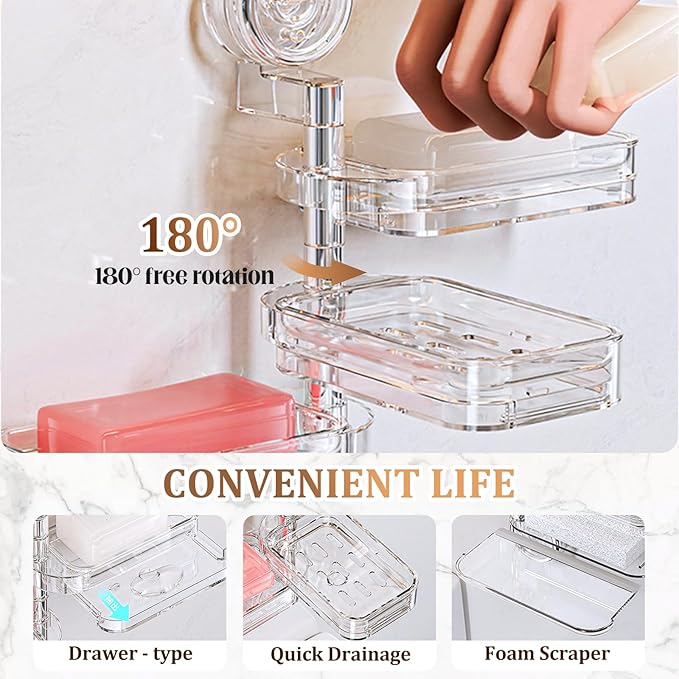 LECDOA Corrugated Suction Cup Storage Holder, 2025 New Movable Shower Shelf Suction Cup, No-Drill Wall-Mounted Storage Shelf, Luxury-Style Glacier Pattern (Black-Four layers)
