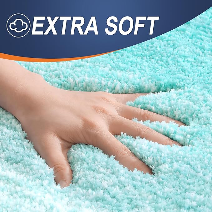 OLANLY Bathroom Rug Set 2 Piece, Soft Absorbent Microfiber Bath Rug Set, Non-Slip, Machine Wash Dry, Plush Shaggy Bath Mats for Bathroom (47"x20"+24"x16", Teal)