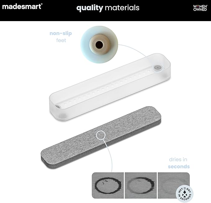 madesmart Toothbrush Tray with Drying Stone, Fast-Dry Counter Organizer for Toothbrushes, Razors, Toothpaste & Bathroom Counter Essentials, Grooming Tools & Daily Bath Items, Frost