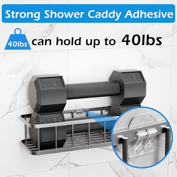 12 Pack Shower Caddy Adhesive Replacement, Shower Adhesive Strips, Waterproof Adhesive Hooks, Strong Sticker, No Drilling, for Bathroom Shelf and Kitchen Racks