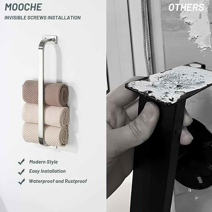 Mooche Bathroom Towel Bar, 16 inch Towel Racks for Bathroom Wall Mounted, SUS304 Stainless Steel Heavy Duty Towel Holder Bathroom Accessories Modern Home Decor, Brushed Finished