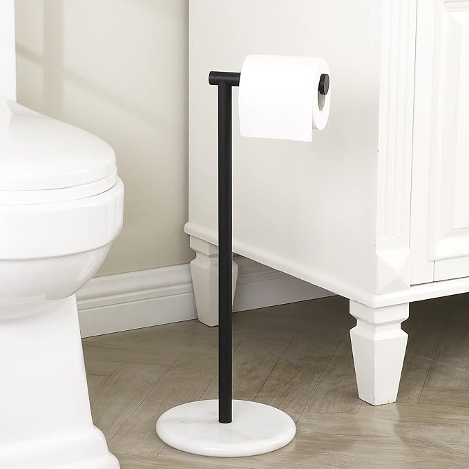 KES Black Toilet Paper Holder Stand Freestanding Toilet Paper Stand for Bathroom Tissue Roll Holder with Marble Base, SUS304 Stainless Steel Matte Black, BPH284S1-BK