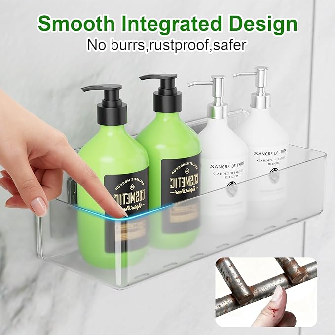 Adhesive Shower Caddy 6 Pack Rustproof Shower Shelves for Inside Shower No Drilling Bathroom Organizers and Storage & Home Décor & Kitchen Large Rack with Soap Holder Clear (clear)
