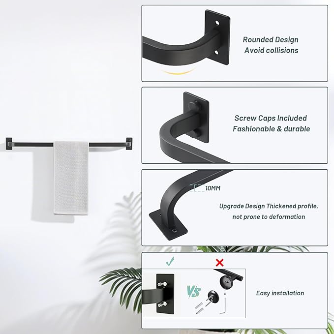 Mooche Bathroom Towel Bar, 24 inch Towel Racks for Bathroom Wall Mounted, SUS304 Stainless Steel Heavy Duty Towel Holder Bathroom Accessories Modern Home Decor, Matte Black Finished