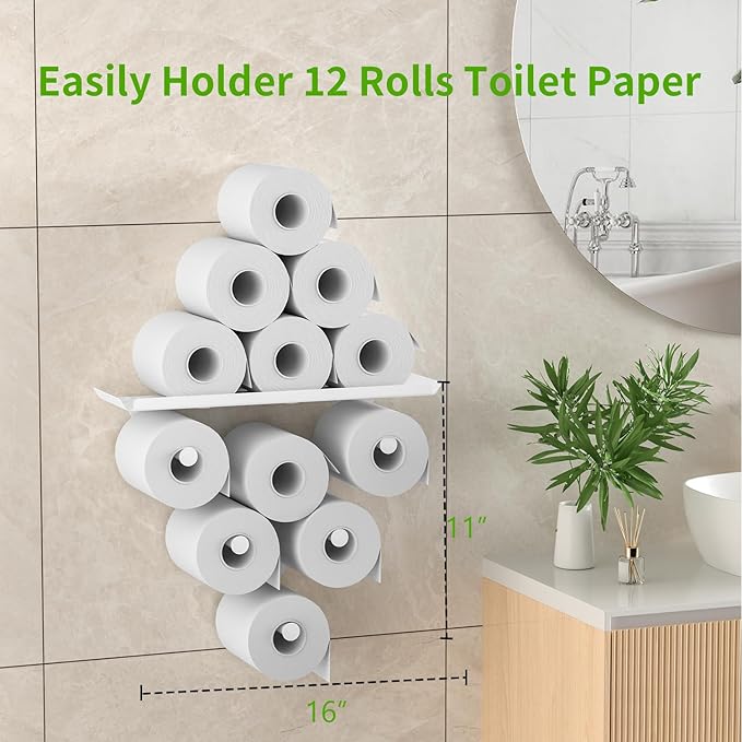 Toilet Paper Holder Rack, Funny Wall Mount Toilet Paper Storage for Extra 12 Rolls, Metal Wall Art Sculpture Bathroom Decor Tissue Holder Shelf (White)