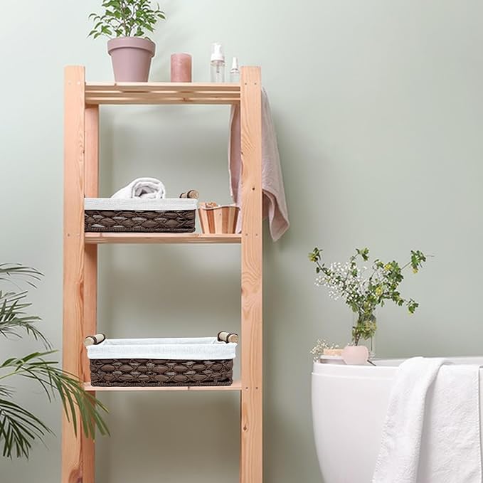 Storage Basket Wicker Baskets for Organizing with Handle Decorative Storage Bins for Countertop Toilet Paper Storage Basket for Toilet Tank Top Small Baskets Set (Set of 2)