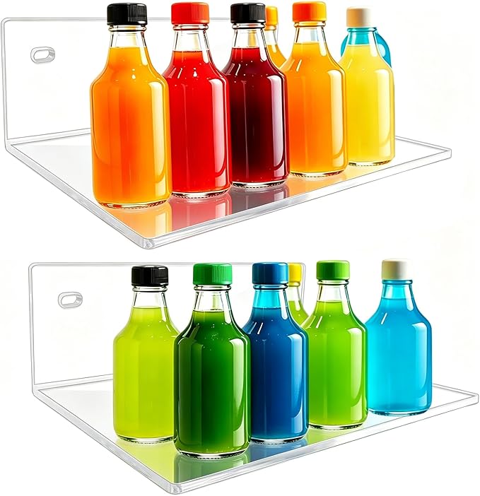 2 Pcs Clear Acrylic Floating Wall Shelves, Small Floating Shelves for Wall Shelf Acrylic Display Ledges, Small Corner Shelf for Bedroom Bathroom Book Speaker Hanging Shelves - Clear (9 Inch 2Pack)