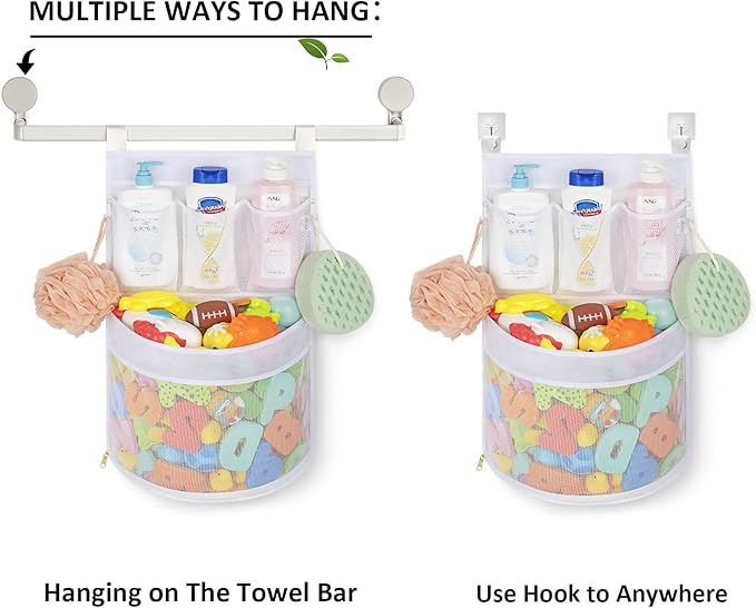 Ligereza Baby Bath Toy Organizer, quick drying， and mould proof, Multiple-Suspension Bath Toy Holder, Large Capacity Multi Use Bathtub Toy Storage Bag（1 Large, White）