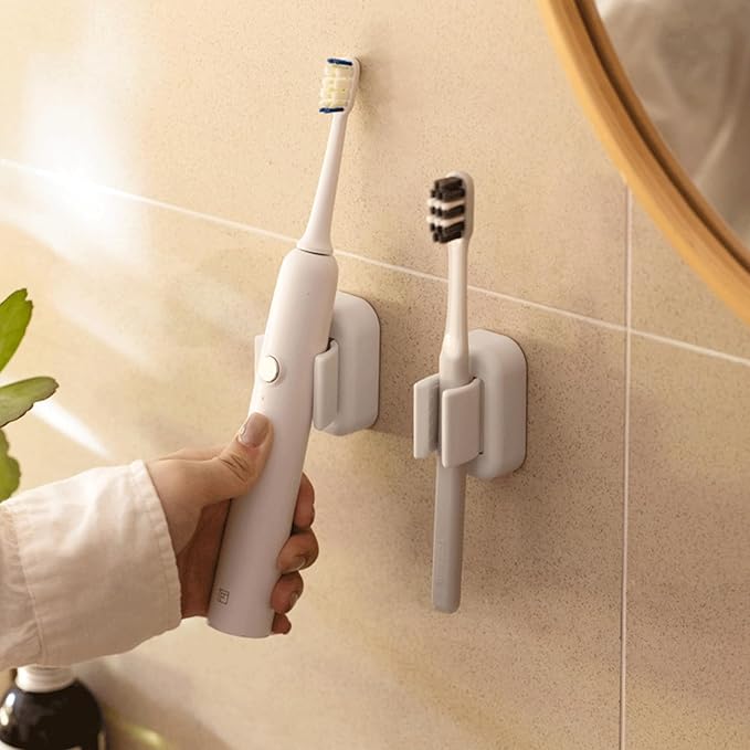 4PCS Toothbrush Holder Wall Mounted,Electric Toothbrush Holder Wall Mounted,Adjustable Hanging Mop Rack，Self Adhesive Electric Toothbrush Organizer for Bathroom,Multi-Function Holder for Dorm