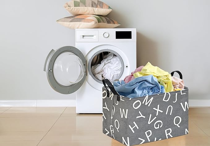 Baby Storage Basket Nursery Box Laundry Hamper Organization Bins for Toys and Clothes with Handles(Alphable)